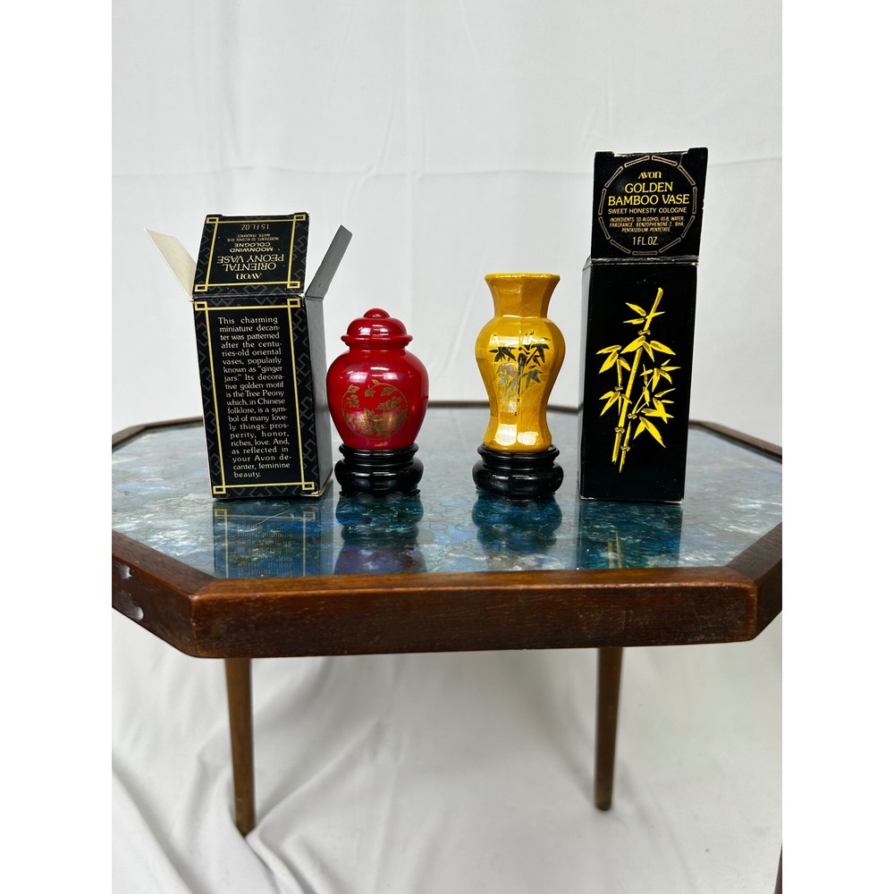 Vintage Avon Oriental Vase Cologne Bottles Moonwind & Golden Bamboo Boxed